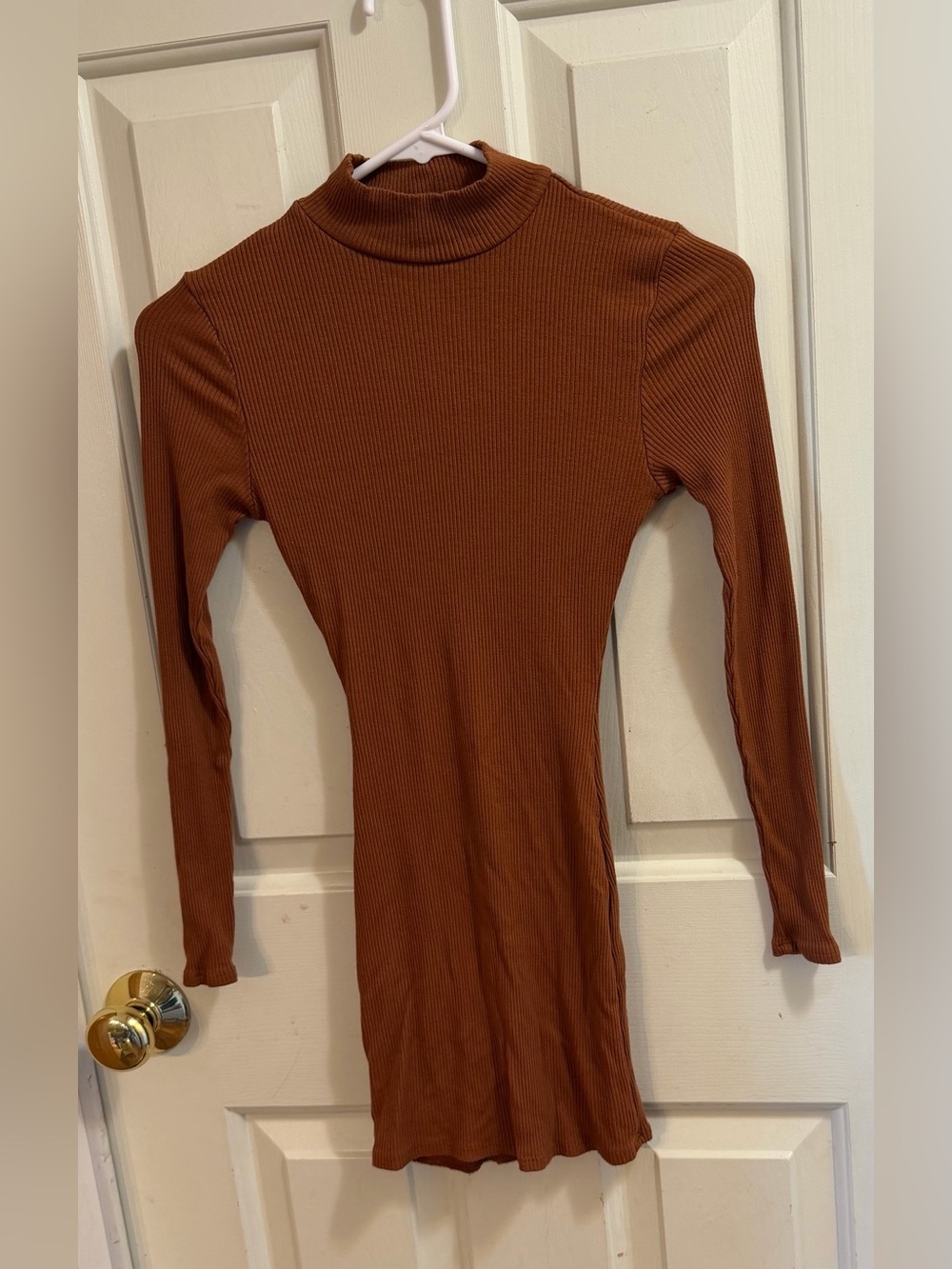 Windsor Ribbed Rust Brown Mock Neck Dress | Preppy Old Money Evening | S
